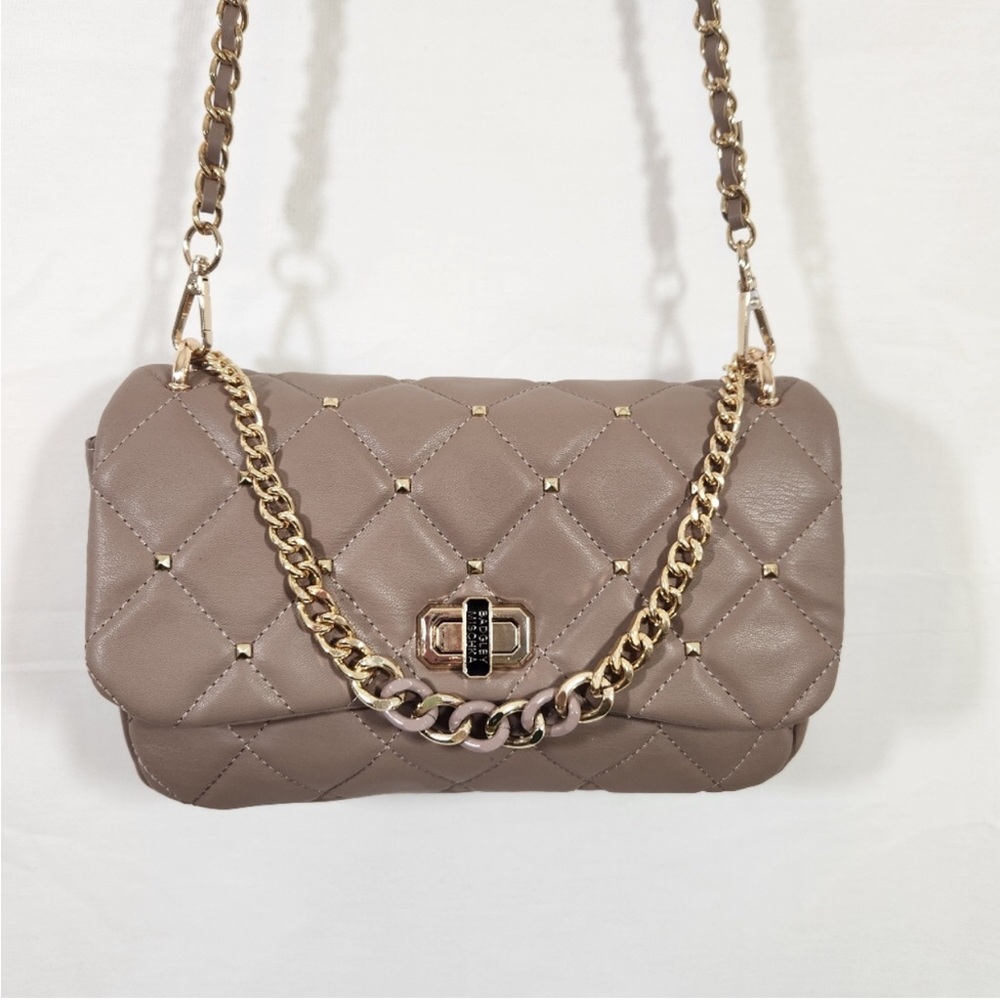 Badgley Mischka taupe quilted stud crossbody bag